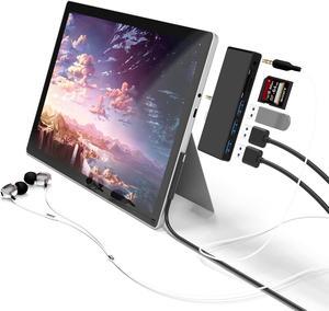 Surface Go/Surface Go2/Surface Go3 USB Hub, 6-in-2 USB C Surface Go/Go 2/Go3 Docking Station with USB 3.0+2 USB2.0 Ports, 3.5mm Earphones Jack,SD/TF Card Reader Slot