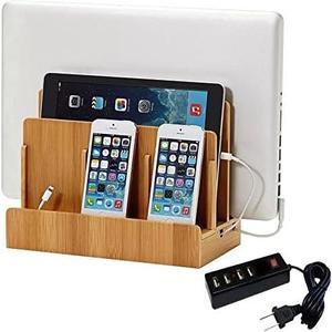 G.U.S. Multi-Device Charging Station Dock & Organizer - Multiple Finishes Available. for Laptops, Tablets, and Phones - Strong Build, Eco-Friendly Bamboo with 4-Port USB Power Strip