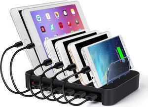 CAIROCK 6 Ports USB Charging Station for Multiple Devices, Detachable Desktop Docking Charging Station Organizer Compatible with iPhone, iPad, Cell Phone, Tablets and More (Black)