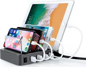 USB Charging Station 4 Port 24W Fast Charging Stations for Multiple Devices Organizer Desktop Docking Station Compatible with iPhone, iPad, Tablet Ect, Black, LMH-PW016-4.8¡­