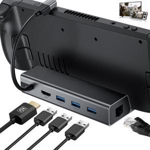 LINKFOR Docking Station for Steam Deck, Aluminum 6-in-1 Steam Deck Dock with HDMI 2.0 4K@60Hz, Gigabit Ethernet, 3 USB-A 3.0 and Full Speed Charging USB-C Port for Valve Stream Deck