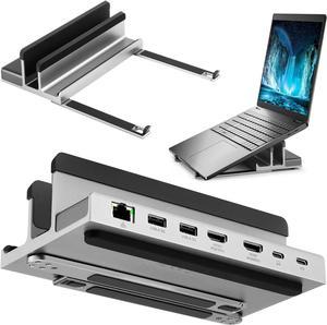 AceProAV 7 Port USB-C 14 Laptop Stand with Dual Display Docking Station, Tablet Holder Hub, Vertical Storage Desk Organizer/HDMI 8K30Hz, USB-A 5Gbps, Ethernet 1Gbps, 100W Power Delivery, Space Gray