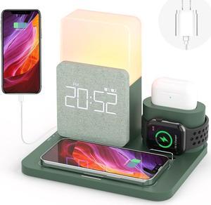 Wireless Charging Station, 3 in 1 Charging Station, Alarm Clock with Wireless Charger, Night Light, iPhone 12/13/14 Pro/13 Mini/13 Pro Max/12 pro