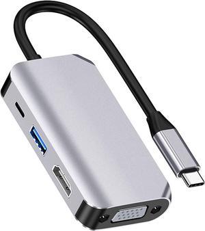 Docking Station Hub for Laptop PC Phone, 4 in 1 Type-C to HDMI-Compatible VGA Fast Charging Card Reader Converter Docking Adapter