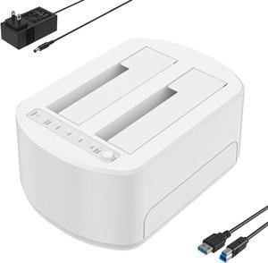 SATA to USB 3.0 Dual Bay External Hard Drive Docking Station, for 2.5/3.5 Inch SATA HDD & SSD, Supported Offline Clone and Duplicator Function, Max 2 x 16TB- White-K3062