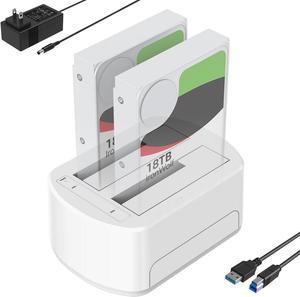 2 Bay External Hard Drive Docking Station for 2.5" & 3.5" SATA HDD/SSD to USB3.0 Enclosure, Support Hard Reading and Writing Function - White(K3062A)