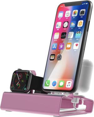 Charging Station for Apple Products3 in 1 Aluminum Charging Stand for Apple Watch iPhone Airpods iWatch Ultra 2 SE 9 8 7 6 5 4 3 21 Docking Station Holder Charger Stand with Nightstand ModeRose Glod