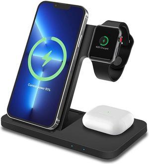 MMOBIEL Wireless Charging Station Compatible with iPhone Apple Watch and AirPods 3in1 Wireless Charger Stand 18W Compatible with Qi Magsafe Charging Wireless Fast Charging Dock Black