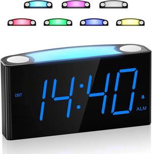 Digital Alarm Clock for Bedrooms,7.5''Large LED Screen,7 Color Night Light,2 USB Chargers,0-100% Dimmer,Adjustable Volume,12/24H &DST,9-Min Snooze,Memory Function,Electric Kids Alarm Clock for Gifts