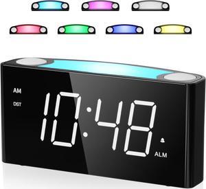 Mesqool Digital Alarm Clock for Kids,Clock for Bedrooms with 7-Color Night Light,7.5''LED Display,2 USB Phone Chargers,Full Dimmer,3 Volume,Big Snooze,12/24H&DST,Battery Backup,Plug in Clock for Teens