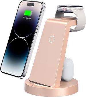 3 in 1 Charging Station for iPhone Wireless Charger for iPhone 15 14 13 12 11 X Pro Max  Apple Watch  Charging Stand Dock for AirPods Rose