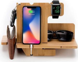 JackCubeDesign Wood Docking Station Nightstand Organizer Key Holder Wallet Stand Watch Gift Anniversary for Men Dad Father Birthday Graduation Gadgets Compatible with iPhone iWatch AirPods - MK242A