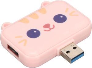 3 in 1 Cute USB Hub, USB A to USB3.0 and USB2.0X 2 Adapter, 5Gbps Multiport USB Docking Station, USB Data Splitter, for Laptop and PC, Girls Student Gift (Pink)