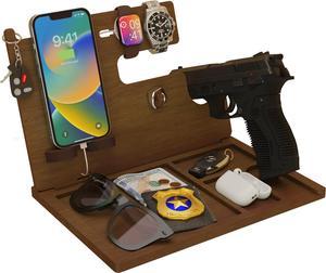 LegnoVault Wooden Gun Docking Station - Police Officer Gifts, Bedside Holster Men Gift Ideas, Mens Birthday Gift, Gun Concealment Decor, Wood Phone Docking Station, Gifts for, Gun Holder, Pistol Rack