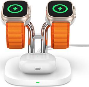 SwanScout Dual Watch Charger Stand for Apple Watch, 3 in 1 Charging Station Stand for iWatch and AirPods, Wireless Charger Dock Compatible with Apple Watch Ultra/8/7/6/5/3/2/SE, Airpods Pro 2/Pro/3/2