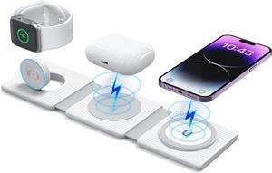 KAFIYA Wireless Charger 3 in 1 Magnetic Foldable Wireless Charging Station Fast Charger Compatible with iPhone 14/Pro/Max/Plus/13/12 Series AirPods 3/2/Pro iWatch Series (Adapter Included) White