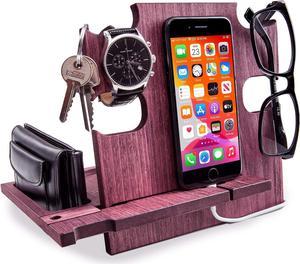 Gift for Men, Wooden Docking Station, Gift for Husband, Charging Station, Cell Phone Stand (Rosewood)