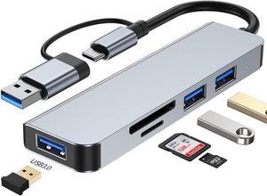 DHTtechky USB C Hub,USB C Hub Extender,5 Ports Ultra Slim Data Type C Hub with 3 USB 3.0,TF/SD Card Reader Portable USB Splitter for MacB0ok Pro/Air,Laptop,PS5/PS4,and Other Type C Devices