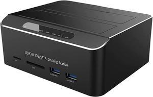 Dual Bay USB 3.0 to SATA IDE External Hard Drive Docking Station with 2-Port Hub Card Reader 2.5/3.5 Inch SATA/IDE HDD