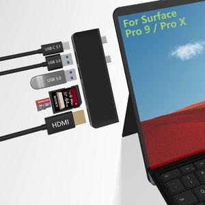 Surface Pro X Hub, 6 in 2 Laptop Docking Station USB C Display Port, with 4K HDMI, USB 3.1 10Gbps and 2 USB 3.0 5Gbps Data Ports, SD/TF Card Reader, Lightweight and Portable, Plug and Play