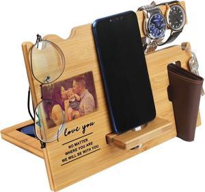 Gifts For Men - Wood Phone Docking Station Personalized - Engraved Nightstand Organizer With Phone Stand, Phone Holder, Accessory Holder, Watch Stand - Gift For Birthday, Anniversay, Valentine's Day