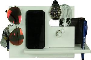 White Whale Wooden Phone Docking Station with Key Holder, Pen Holder, Wallet and Watch Organizer Men's Gift