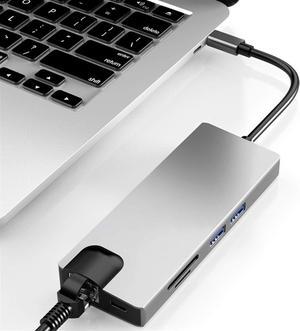 CRFYJ Laptop Docking Station Power Adapter HW-TC12 8 in 1 USB Hub Type C to 2 USB 3.0 HDMI-Compatible VGA RJ45 PD Card Reader Adapter