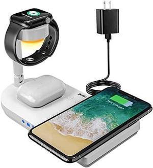 Portable 4 in 1 Charging Station for Apple Products, Wireless Fast Charger Stand with Bedside Lamp Compatible for iPhone 15/14/13/12/11 Series, AirPods Pro 3/2, iWatch 9/8/7/SE/6/5/4/3/2 (White)