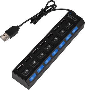 7 Ports USB 2.0 USB Hub, Individual Power On/Off USB Charging High Speed Data Transmitting Hub Adapter for PC Laptop