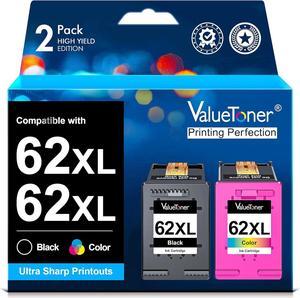 Valuetoner Remanufactured Ink Cartridge Replacement  62XL 62 XL to use with Envy 5540 5640 5660 7644 7645 OfficeJet 5740 8040 OfficeJet 200 250 Series Printer (1 Black, 1 Tri-Color, 2-Pack)