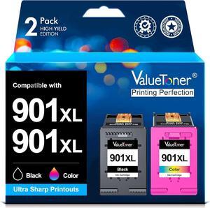 Valuetoner Remanufactured Ink Cartridge Replacement  901XL 901 XL Compatible with Officejet 4500, J4524, J4540, J4550, J4580, J4624, J4680 Printer High Yield (1 Black, 1 Tri-Color, 2 Pack)