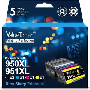 Valuetoner 950XL 951XL  950 951 Ink Cartridges Combo Pack 950 HP951 XL  Officejet Pro 8600 8610 8615 8630 8640 8100 251DW Printer Ink 950 951 (Black, Cyan, Magenta, Yellow, 5 Pack)