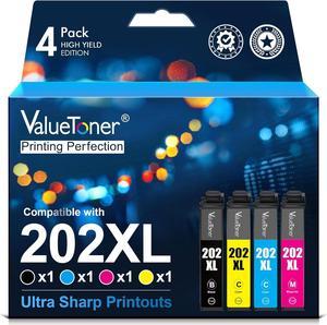 Valuetoner 202 202XL Remanufactured Ink Cartridges Replacement for Epson 202XL Ink Cartridges Multipack for Expression Home XP-5100 Workforce WF-2860 Printer (1 Black, 1 Cyan, 1 Magenta, 1 Yellow)