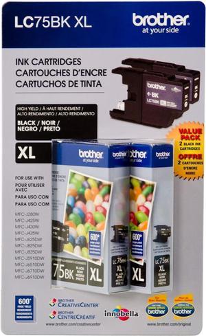 Brother LC-75BK High-Yield Ink - Black - 2 pk.