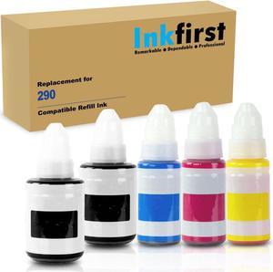 5 Inkfirst Compatible Mega Tank Ink Bottles Replacement for Canon GI-290 GI290 (1 Set + 1 Black) 1595C001 1596C001 1597C001 1598C001 PIXMA G1200 G2200 G3200 G4200 Black Cyan Magenta Yellow