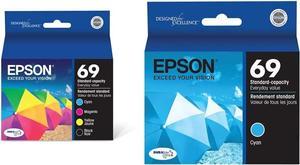 Epson T069120-BCS 69, Black and Colour Ink Cartridges, C/M/Y/K 4-Pack & Stylus CX5000/CX5000v/CX6000/CX7000F/7450/8400/9400Fax/C120 - Cyan Ink Cartridge (DURABrite Ultra) - Sensormatic - Standard