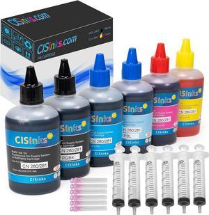 600mL Refill Ink Bottle Set Compatible for PGI-280 / CLI-281 XL PIXMA TS9120 TS8120 TS8220 CISS 6C + Replacement Tool Kits Blunt Injectors