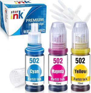 Starink Compatible Ink Bottle Replacement for Epson T502 502 Refill for EcoTank ET-4760 ET-2760 ET-2750 ET-3760 ET-3750 ET-4750 ET-2700 ET-3700 ET-15000 ET-3710 ST-2000 ST-3000 ST-4000(C/Y/M, 3 Packs)