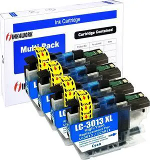 INK4WORK 4-Pack Cyan Compatible Replacement for Brother LC3013XL LC-3013 LC3011 XL Ink Cartridge for use with MFC-J491DW MFC-J497DW MFC-J690DW MFC-J895DW ( Cyan x 4 )