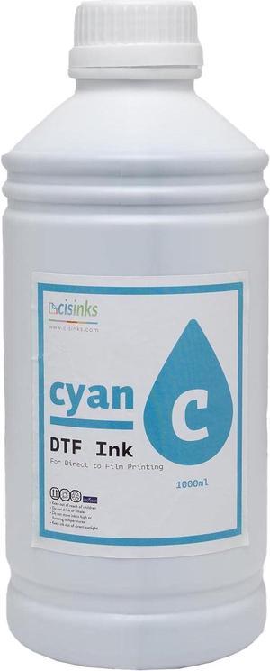 CISinks Premium DTF Ink Bottle Refill Set 1000ML- Direct to Film Heat Transfer Printing, Conversion Kit, Compatible w/ DTF Film-Cyan