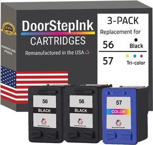 DoorStepInk Remanufactured Ink Cartridge Replacements  56 & HP 57 2 Black 1 Color 3 Pack for Printers HP DeskJet 450cbi, 450ci, 450wbt, 5150, 5150w, 5160