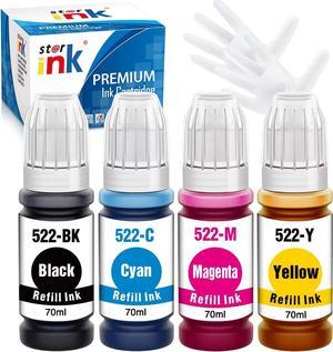 Starink Compatible Ink Bottle Replacement for Epson 522 T522 Refill for EcoTank Expression ET-2720 ET-2710 ET-4700 ET-1110 Printer, (Black, Cyan, Magenta, Yellow) 4 Packs