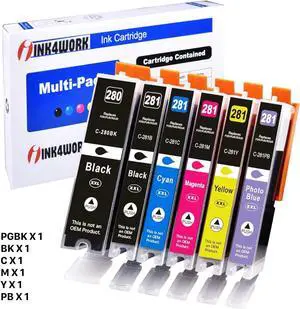 INK4WORK 280XXL 281XXL Compatible Ink Cartridge Replacement for Canon PGI-280XXL CLI-281XXL PGI280 XXL CLI281 XXL for PIXMA TS8120 TS8220 TS8320 TS9120 (6-Pack)