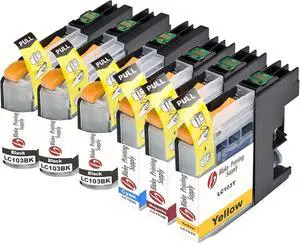 Blake Printing Supply Compatible Ink Cartridge Replacement for Brother LC101, LC103 (Black, Cyan, Magenta, Yellow, 6-Pack)