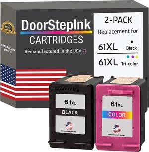 DoorStepInk Remanufactured in The USA Ink Cartridge Replacements  61XL 61 XL Black Color High Yield 2PK for DeskJet 1000 1012 3516 Envy 4500 5535 4509 OfficeJet 2620 4630 4632