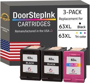 DoorStepInk Remanufactured in The USA Ink Cartridge Replacements  63XL 63 XL 2 Black F6U64AN 1 Color F6U63AN  Envy 4523 4524 4516 HP Officejet 5255 5258 3834 HP DeskJet 2136 3638 3637