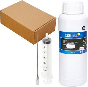 CISinks Standard Universal Large Black Refill Ink - 500 ml (17 oz) Dye-Based Ink for All Printers + Refill Tool Kits Blunt Injectors