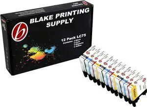 12 Pack Blake Printing Supply LC75 High Yield Ink Cartridges for Brother MFC-J280W MFC-J430W MFC-J435W MFC-J5910DW MFC-J625W MFC-J6510DW MFC-J6710DW MFC-J6910DW MFC-J825DW MFC-J835DW