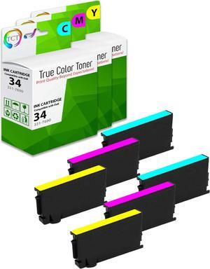 TCT Compatible Ink Cartridge Replacement for Dell 34 Series Works with Dell V525w V725W Printers (Cyan 331-7690, Magenta 331-7691, Yellow 331-7692) - 6 Pack