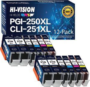 HI-Vision 12 PK Compatible PGI-250XL PGI 250 CLI-251XL CLI 251 HY Ink Cartridge Replacement 4 Lg Black,2X(Black,Cyan,Yellow,Magenta) for PIXMA MG6320,MG5420,iP7220,MX922,MX722